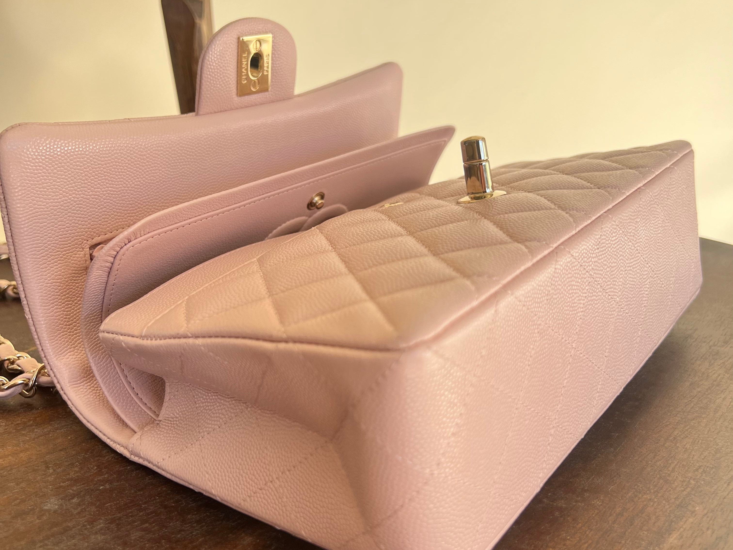 CHANEL Handbag CHANEL 21C LIGHT PINK CAVIAR QUILTED CLASSIC FLAP SMALL LIGHT GOLD HARDWARE - Redeluxe
