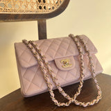 CHANEL Handbag CHANEL 21C LIGHT PINK CAVIAR QUILTED CLASSIC FLAP SMALL LIGHT GOLD HARDWARE - Redeluxe