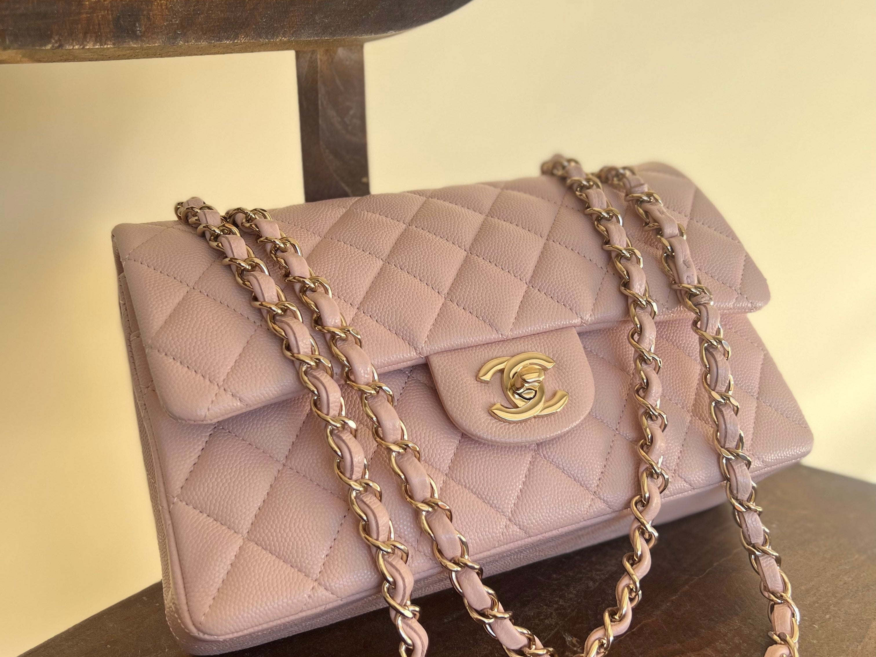 CHANEL Handbag CHANEL 21C LIGHT PINK CAVIAR QUILTED CLASSIC FLAP SMALL LIGHT GOLD HARDWARE - Redeluxe