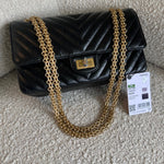 CHANEL Handbag Chanel 21K Reissue 2.55 Black Chevron Aged Calfskin Quilted 225 (Medium) AGHW - Redeluxe