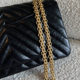 CHANEL Handbag Chanel 21K Reissue 2.55 Black Chevron Aged Calfskin Quilted 225 (Medium) AGHW - Redeluxe