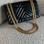 CHANEL Handbag Chanel 21K Reissue 2.55 Black Chevron Aged Calfskin Quilted 225 (Medium) AGHW - Redeluxe
