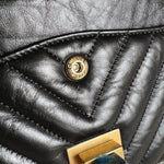CHANEL Handbag Chanel 21K Reissue 2.55 Black Chevron Aged Calfskin Quilted 225 (Medium) AGHW - Redeluxe