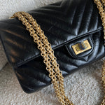CHANEL Handbag Chanel 21K Reissue 2.55 Black Chevron Aged Calfskin Quilted 225 (Medium) AGHW - Redeluxe
