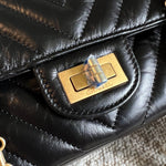 CHANEL Handbag Chanel 21K Reissue 2.55 Black Chevron Aged Calfskin Quilted 225 (Medium) AGHW - Redeluxe