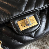CHANEL Handbag Chanel 21K Reissue 2.55 Black Chevron Aged Calfskin Quilted 225 (Medium) AGHW - Redeluxe