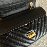 CHANEL Handbag Chanel 21K Reissue 2.55 Black Chevron Aged Calfskin Quilted 225 (Medium) AGHW - Redeluxe