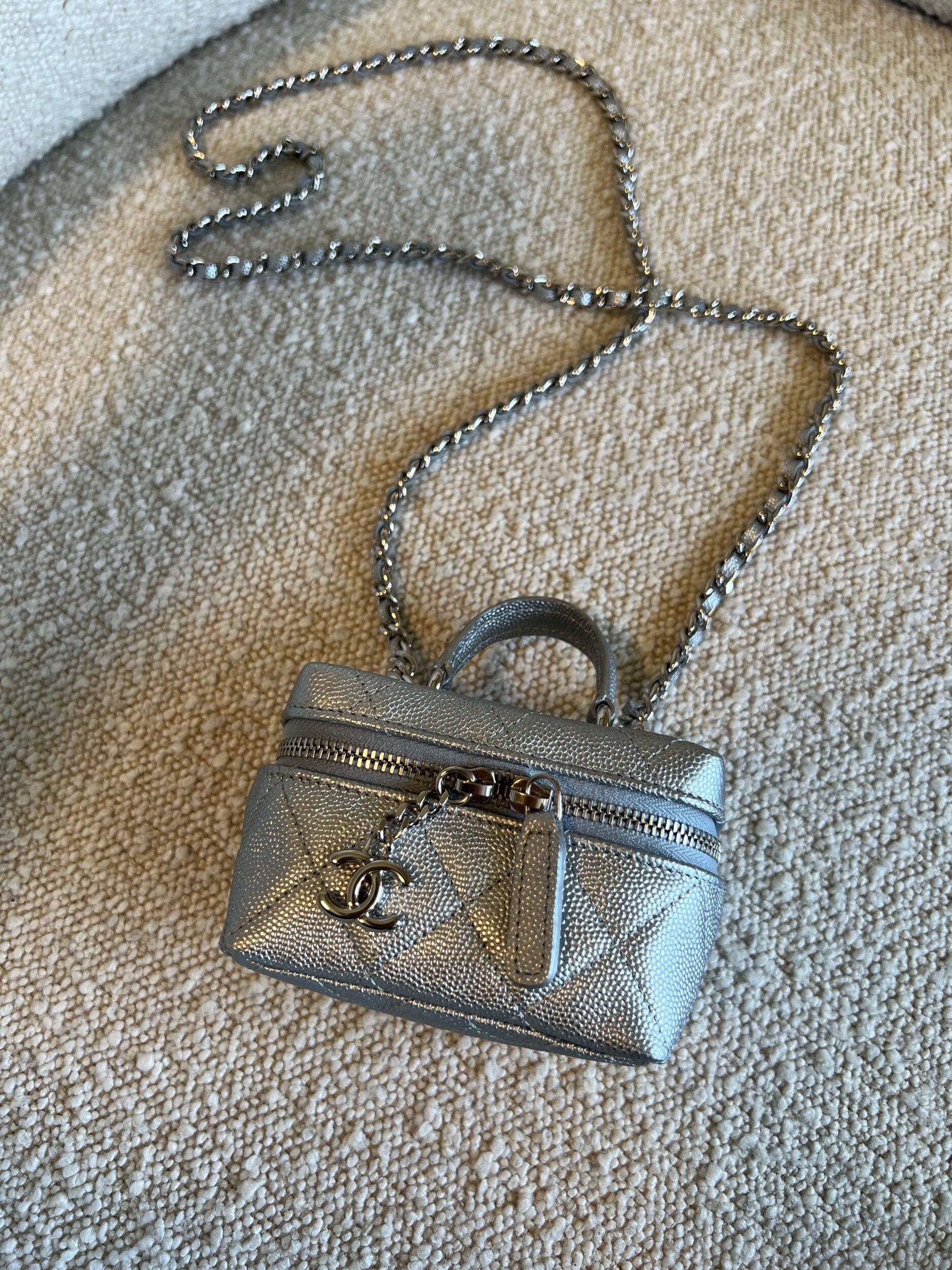 Chanel 21S Metallic Silver Micro Vanity Grained Calfskin SHW