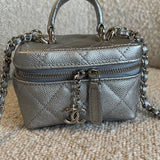 CHANEL Handbag Chanel 21S Metallic Silver Micro Vanity Grained Calfskin SHW - Redeluxe