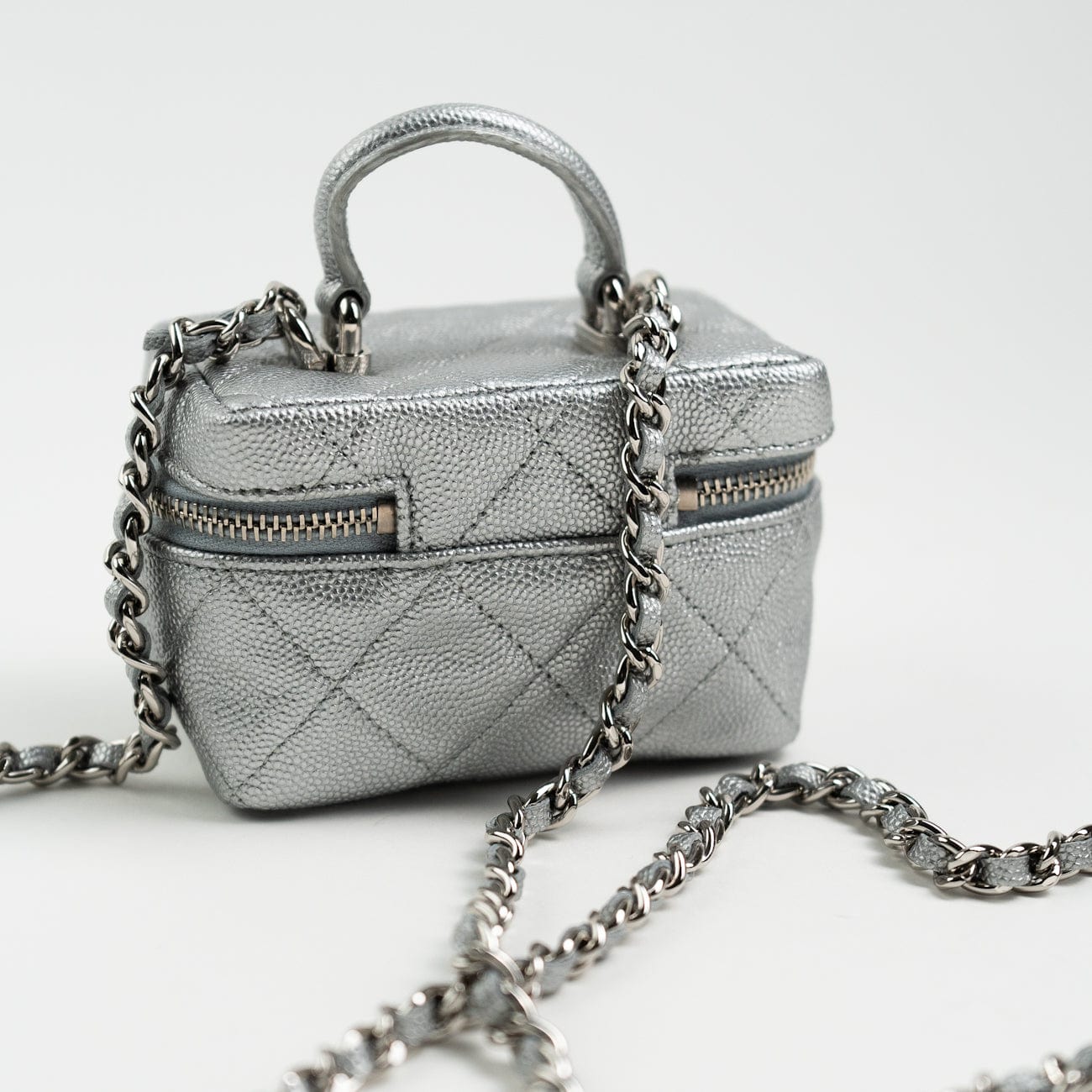 CHANEL Handbag Chanel 21S Metallic Silver Micro Vanity Grained Calfskin SHW - Redeluxe