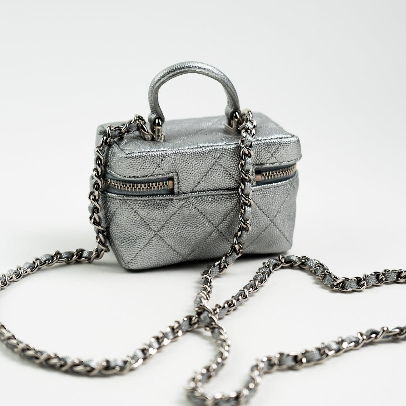 CHANEL Handbag Chanel 21S Metallic Silver Micro Vanity Grained Calfskin SHW - Redeluxe