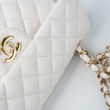 CHANEL Handbag Chanel 21S White Caviar Quilted Classic Flap Small LGHW - Redeluxe