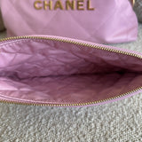 CHANEL Handbag Chanel 22 Pink Shiny Calfskin Quilted Drawstring Bag Small GHW - Redeluxe