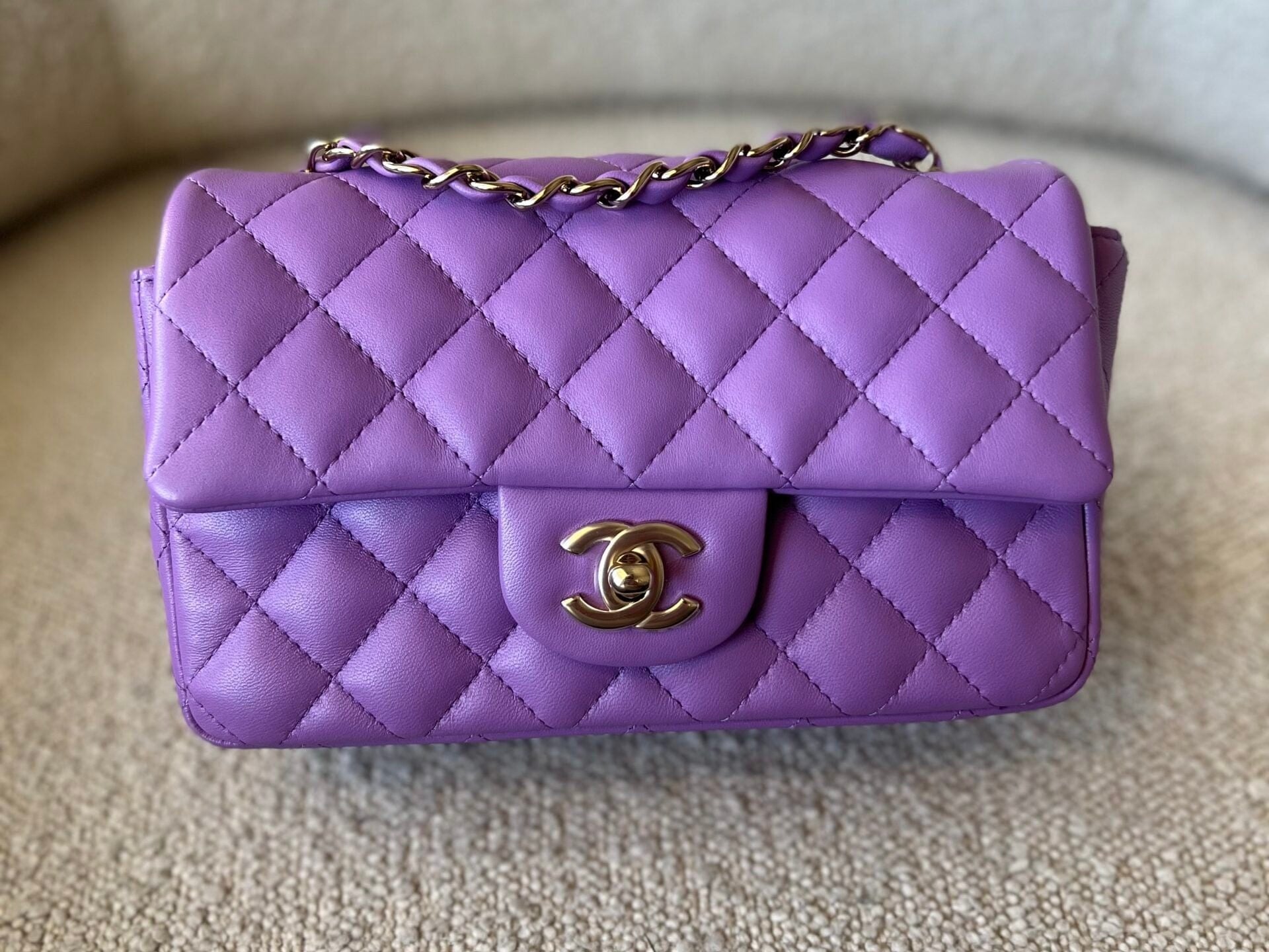 CHANEL Handbag Chanel 22S Light Purple Lambskin Quilted Mini Rectangular Single Flap LGHW - Redeluxe