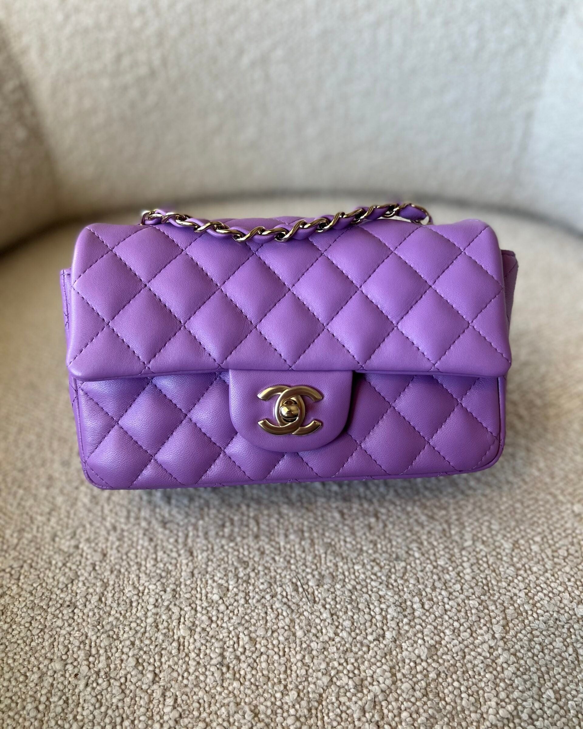 CHANEL Handbag Chanel 22S Light Purple Lambskin Quilted Mini Rectangular Single Flap LGHW - Redeluxe