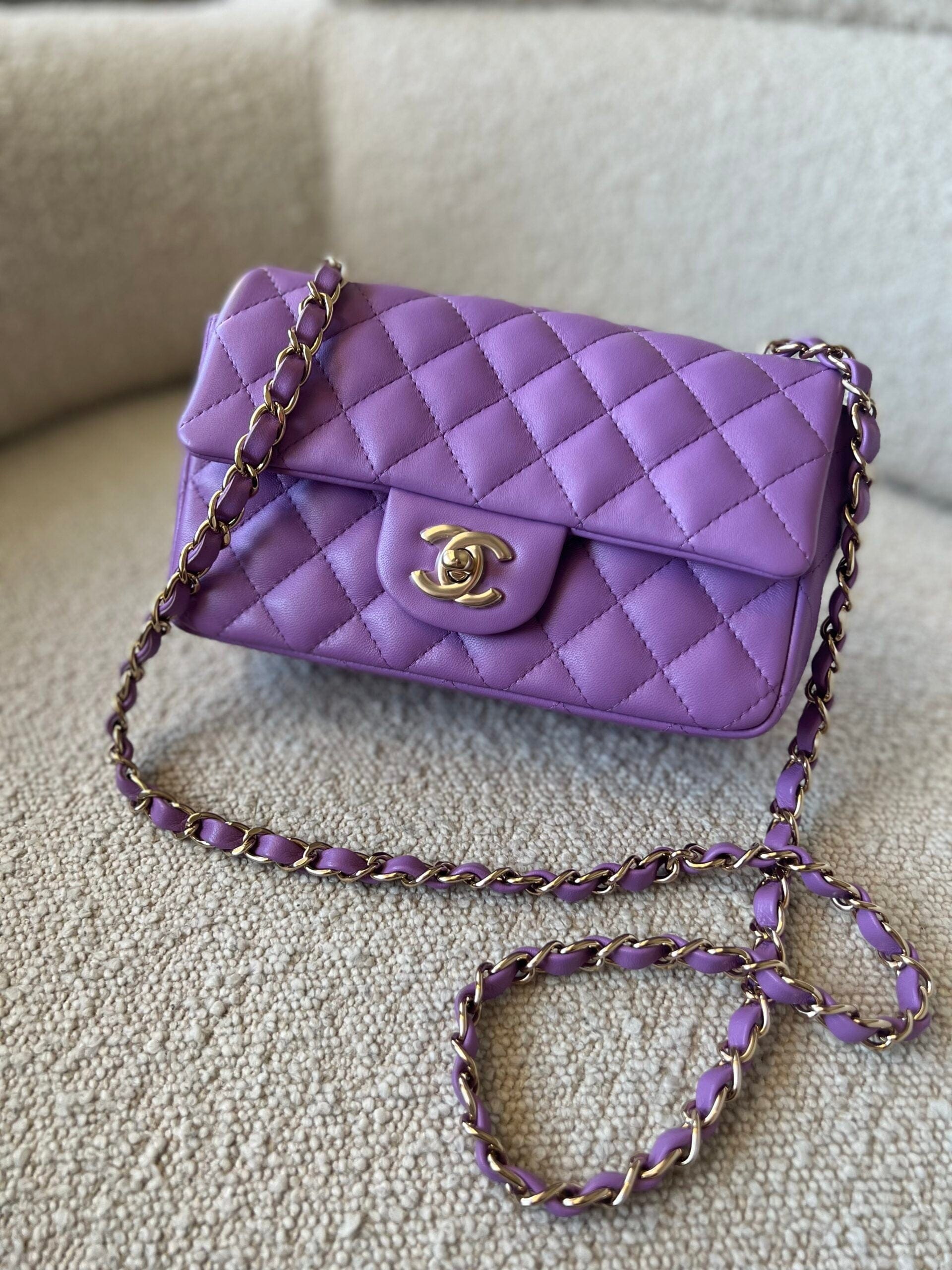 Chanel 22S Light Purple Lambskin Quilted Mini Rectangular Single