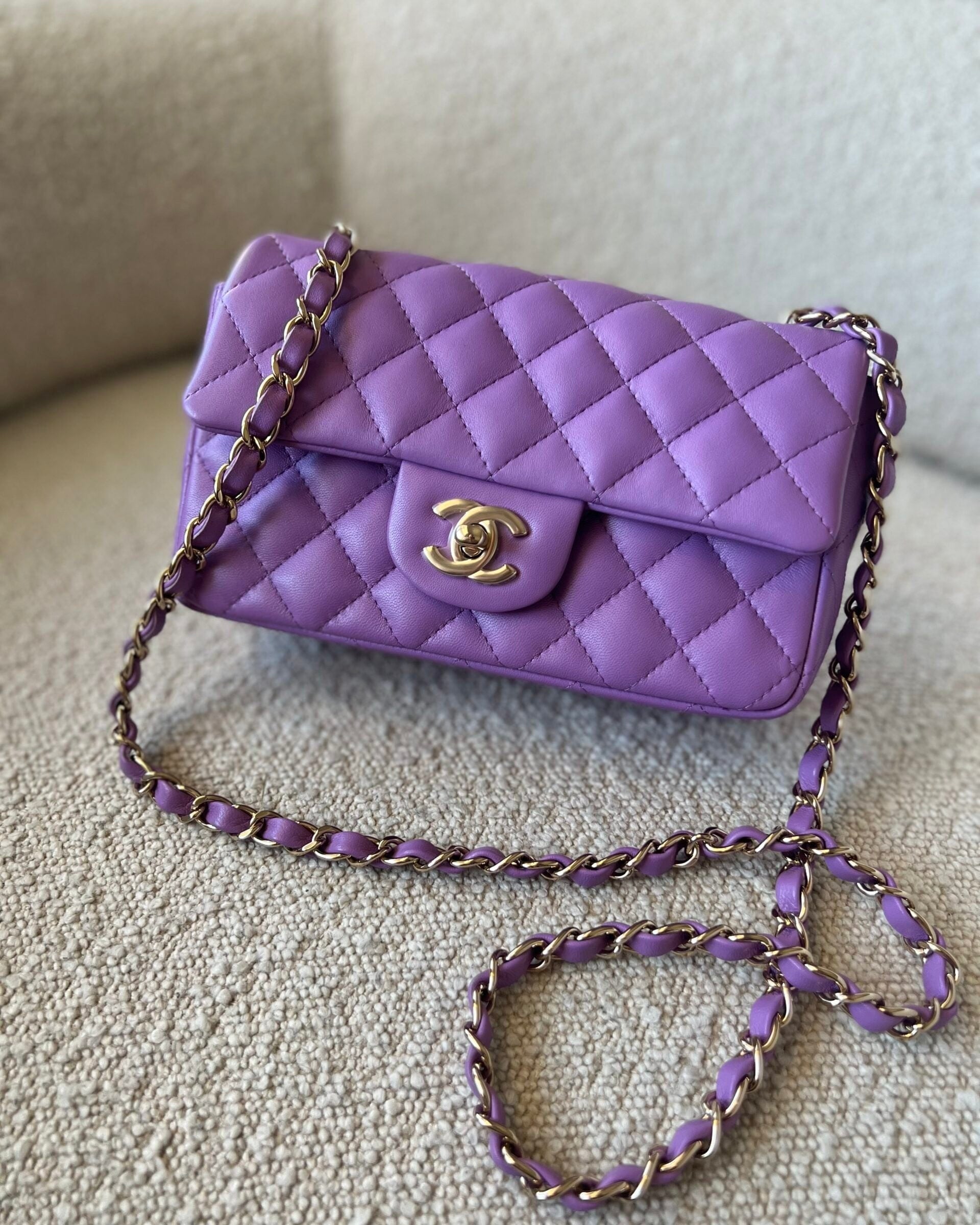 CHANEL Handbag Chanel 22S Light Purple Lambskin Quilted Mini Rectangular Single Flap LGHW - Redeluxe