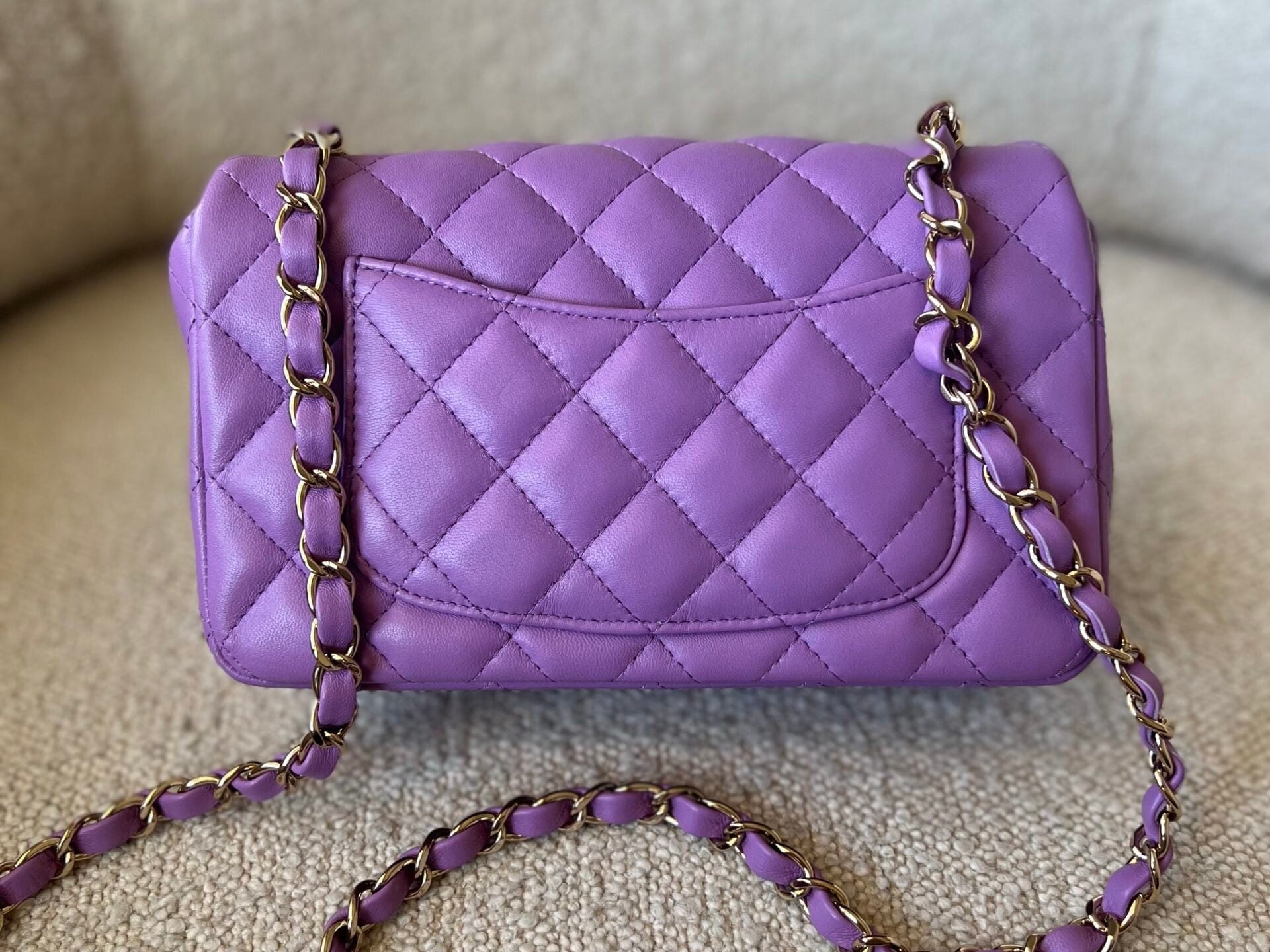 CHANEL Handbag Chanel 22S Light Purple Lambskin Quilted Mini Rectangular Single Flap LGHW - Redeluxe