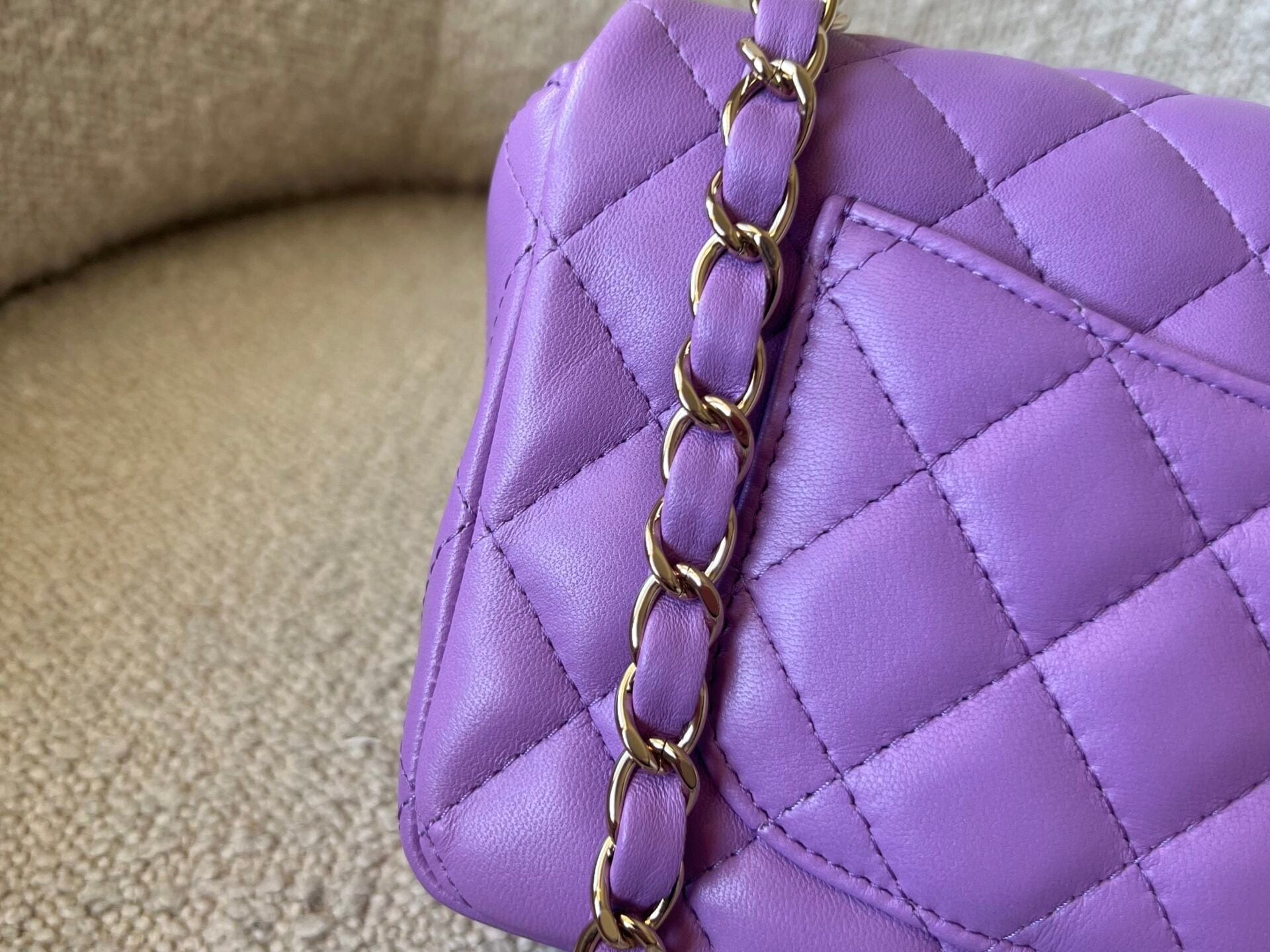 CHANEL Handbag Chanel 22S Light Purple Lambskin Quilted Mini Rectangular Single Flap LGHW - Redeluxe