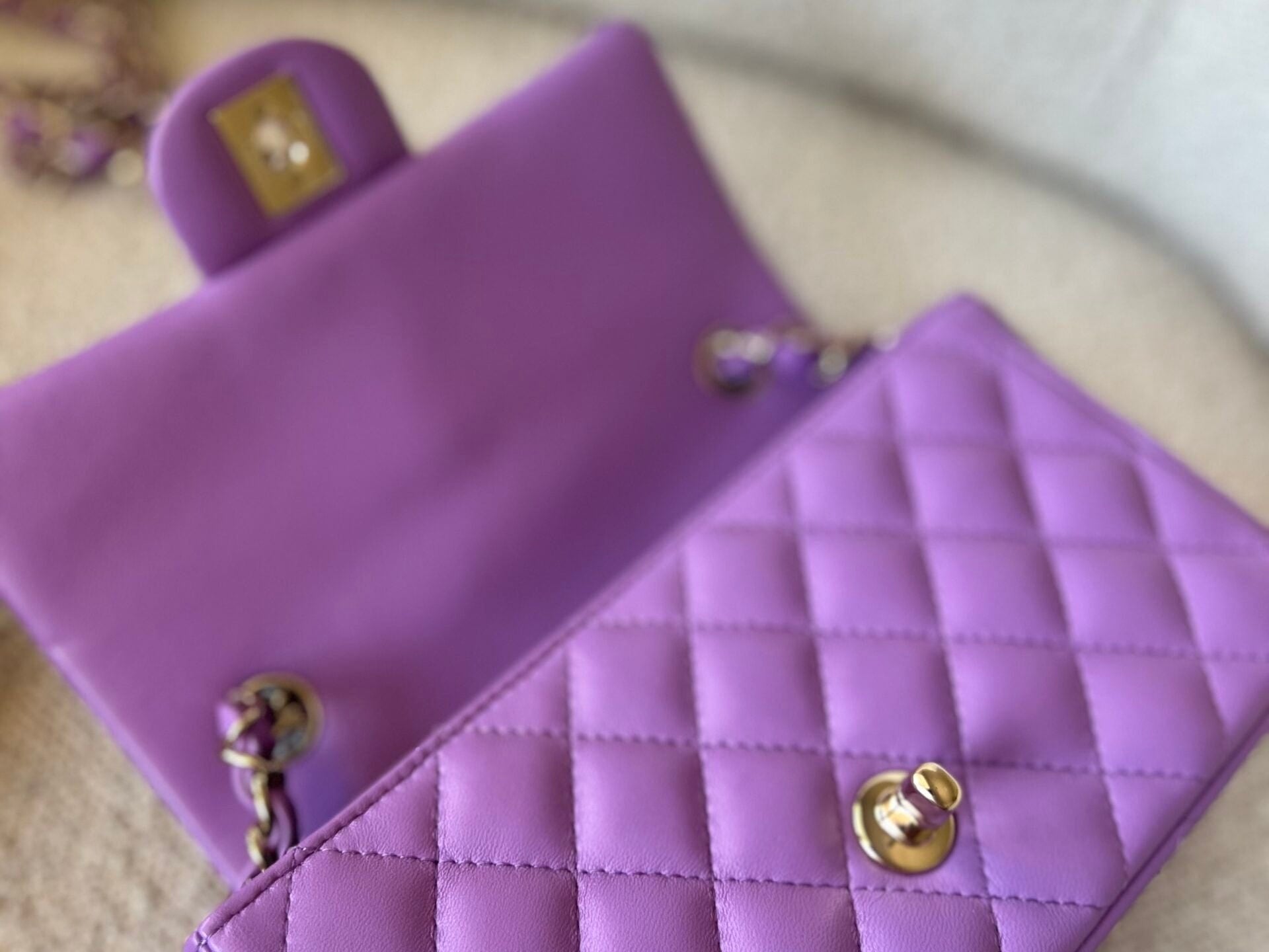CHANEL Handbag Chanel 22S Light Purple Lambskin Quilted Mini Rectangular Single Flap LGHW - Redeluxe