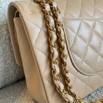 CHANEL Handbag Chanel Beige Clair Caviar Quilted Classic Flap  Medium GHW - Redeluxe