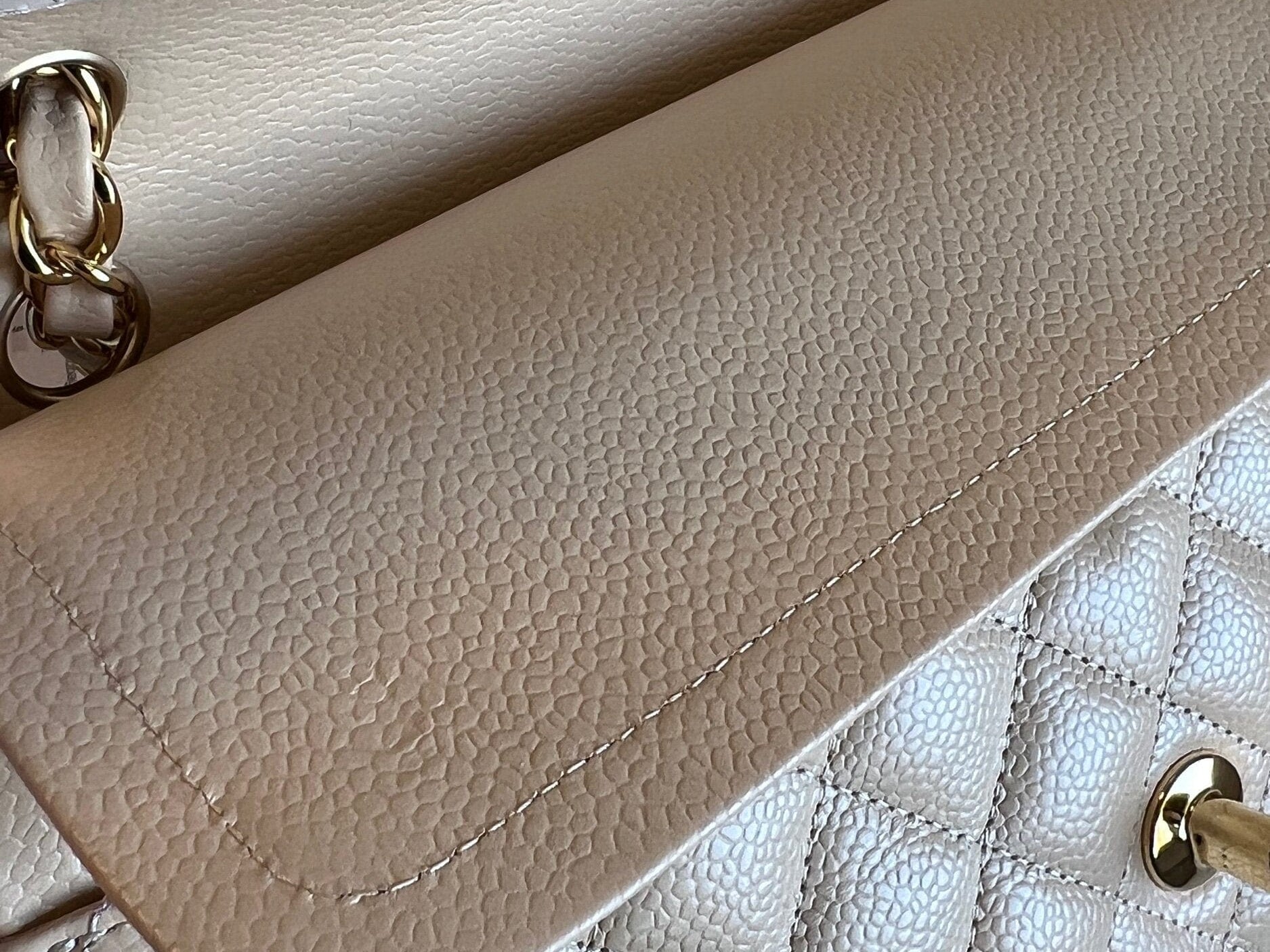 CHANEL Handbag Chanel Beige Clair Caviar Quilted Classic Flap  Medium GHW - Redeluxe
