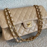 CHANEL Handbag Chanel Beige Clair Caviar Quilted Classic Flap  Medium GHW - Redeluxe