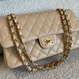 CHANEL Handbag Chanel Beige Clair Caviar Quilted Classic Flap  Medium GHW - Redeluxe