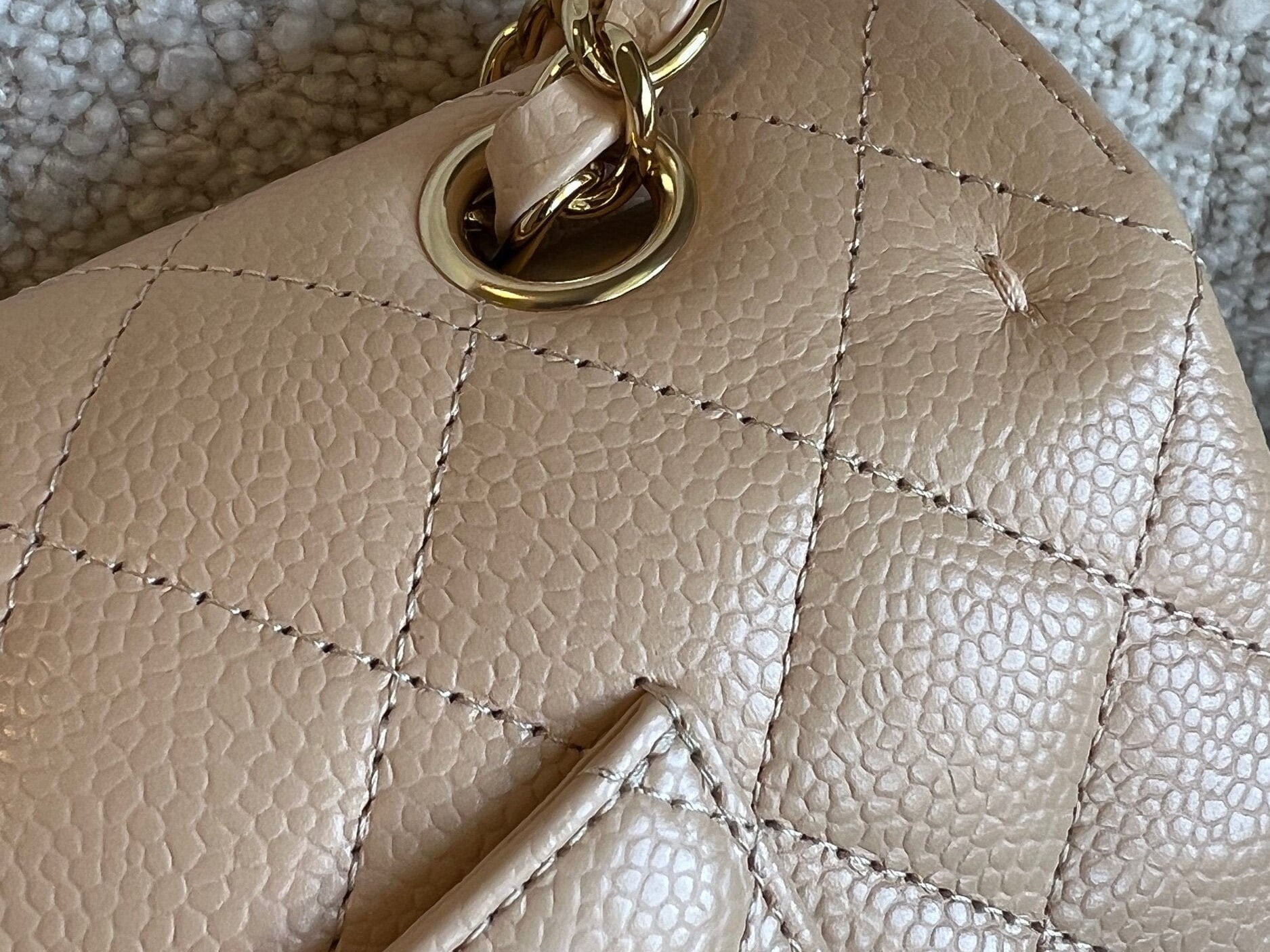CHANEL Handbag Chanel Beige Clair Caviar Quilted Classic Flap  Medium GHW - Redeluxe