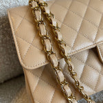 CHANEL Handbag Chanel Beige Clair Caviar Quilted Classic Flap  Medium GHW - Redeluxe