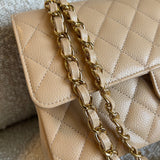 CHANEL Handbag Chanel Beige Clair Caviar Quilted Classic Flap  Medium GHW - Redeluxe