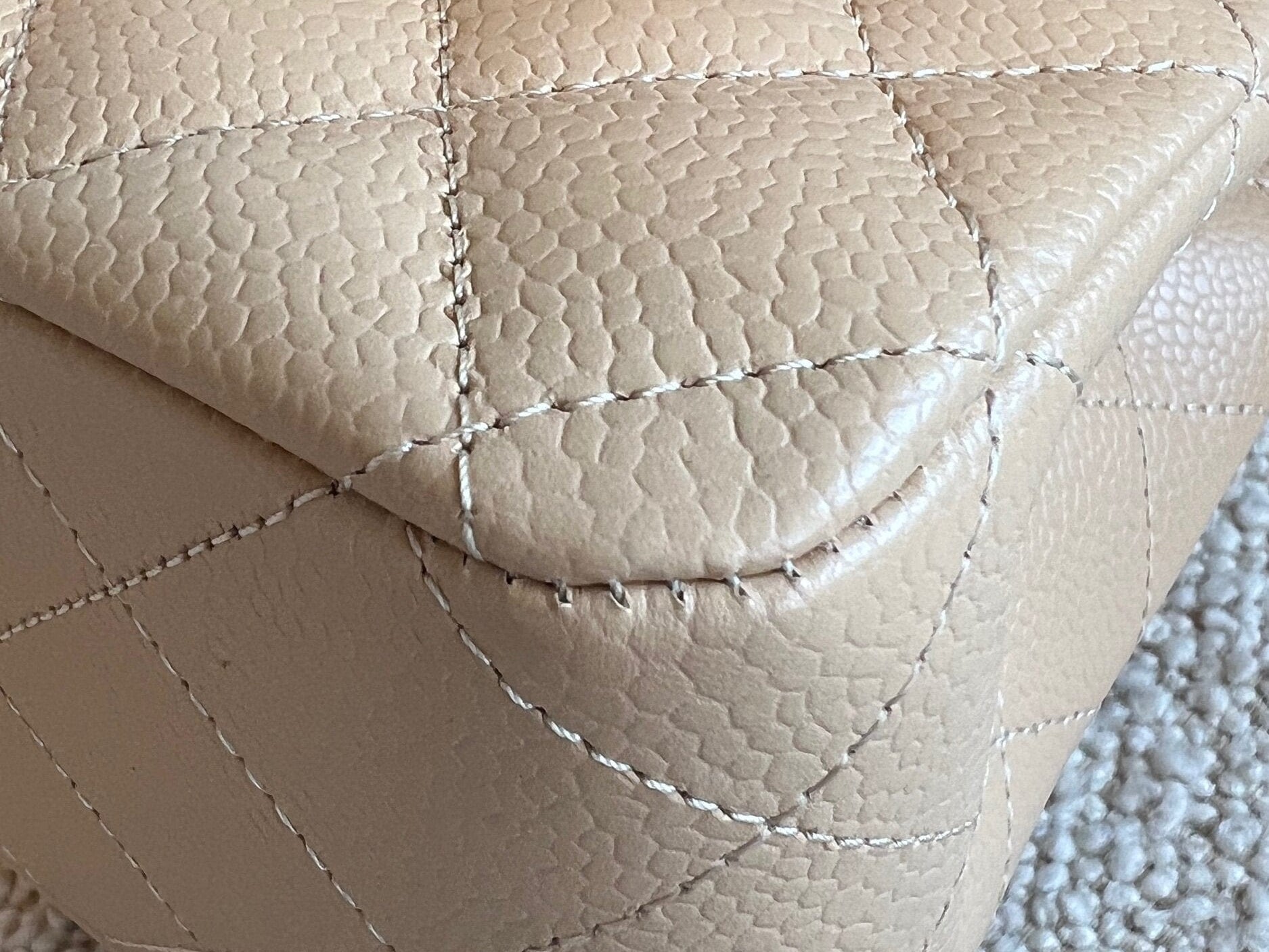 CHANEL Handbag Chanel Beige Clair Caviar Quilted Classic Flap  Medium GHW - Redeluxe