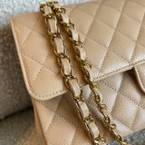 CHANEL Handbag Chanel Beige Clair Caviar Quilted Classic Flap  Medium GHW - Redeluxe
