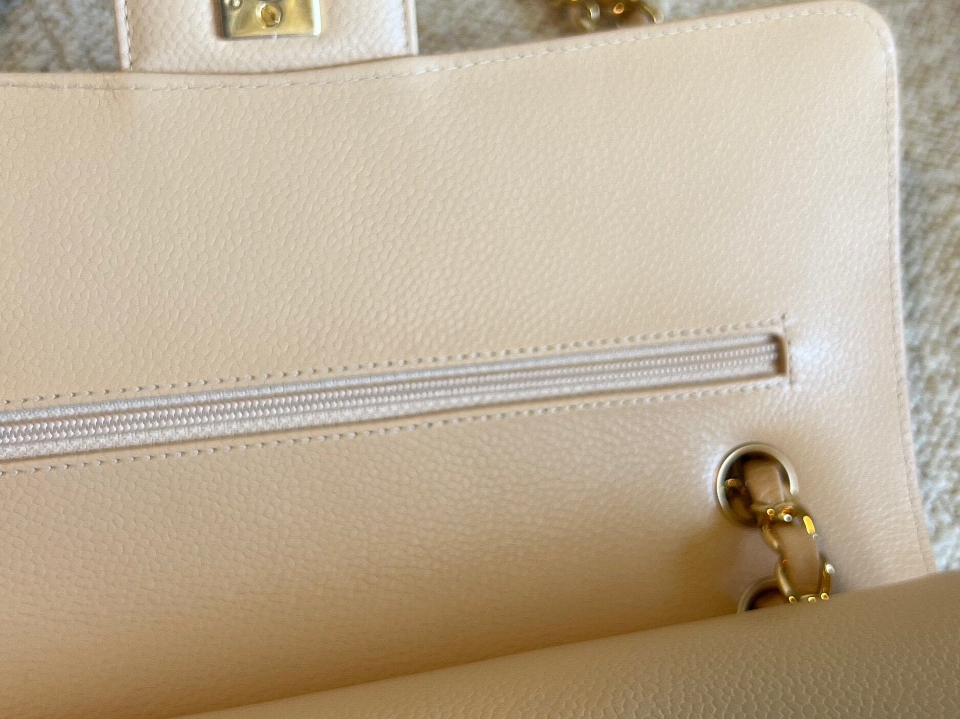 CHANEL Handbag Chanel Beige Clair Caviar Quilted Classic Flap  Medium GHW - Redeluxe