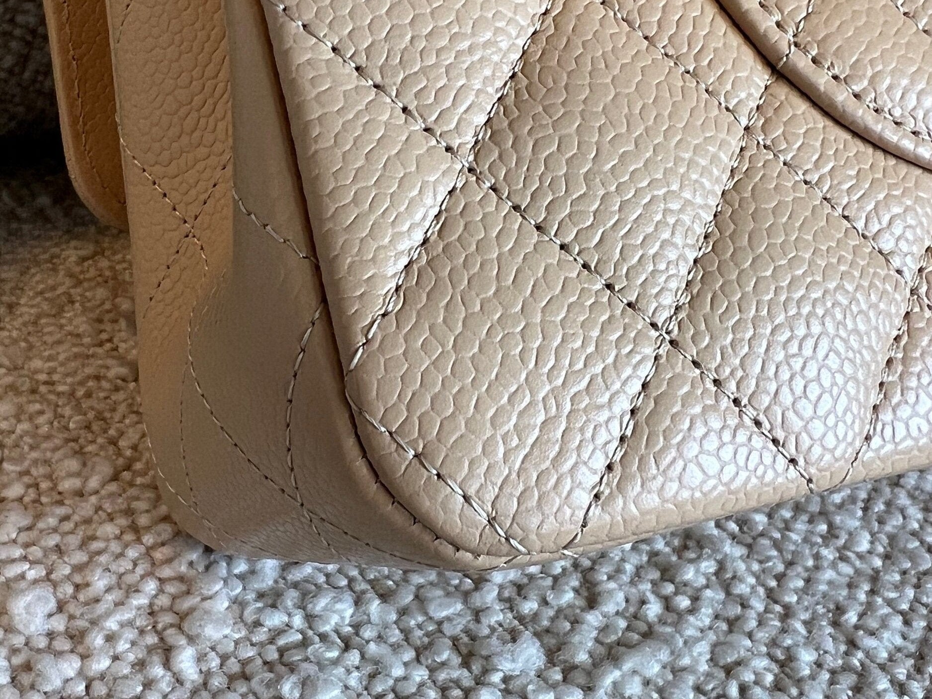 CHANEL Handbag Chanel Beige Clair Caviar Quilted Classic Flap  Medium GHW - Redeluxe