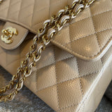 CHANEL Handbag Chanel Beige Clair Caviar Quilted Classic Flap  Medium GHW - Redeluxe