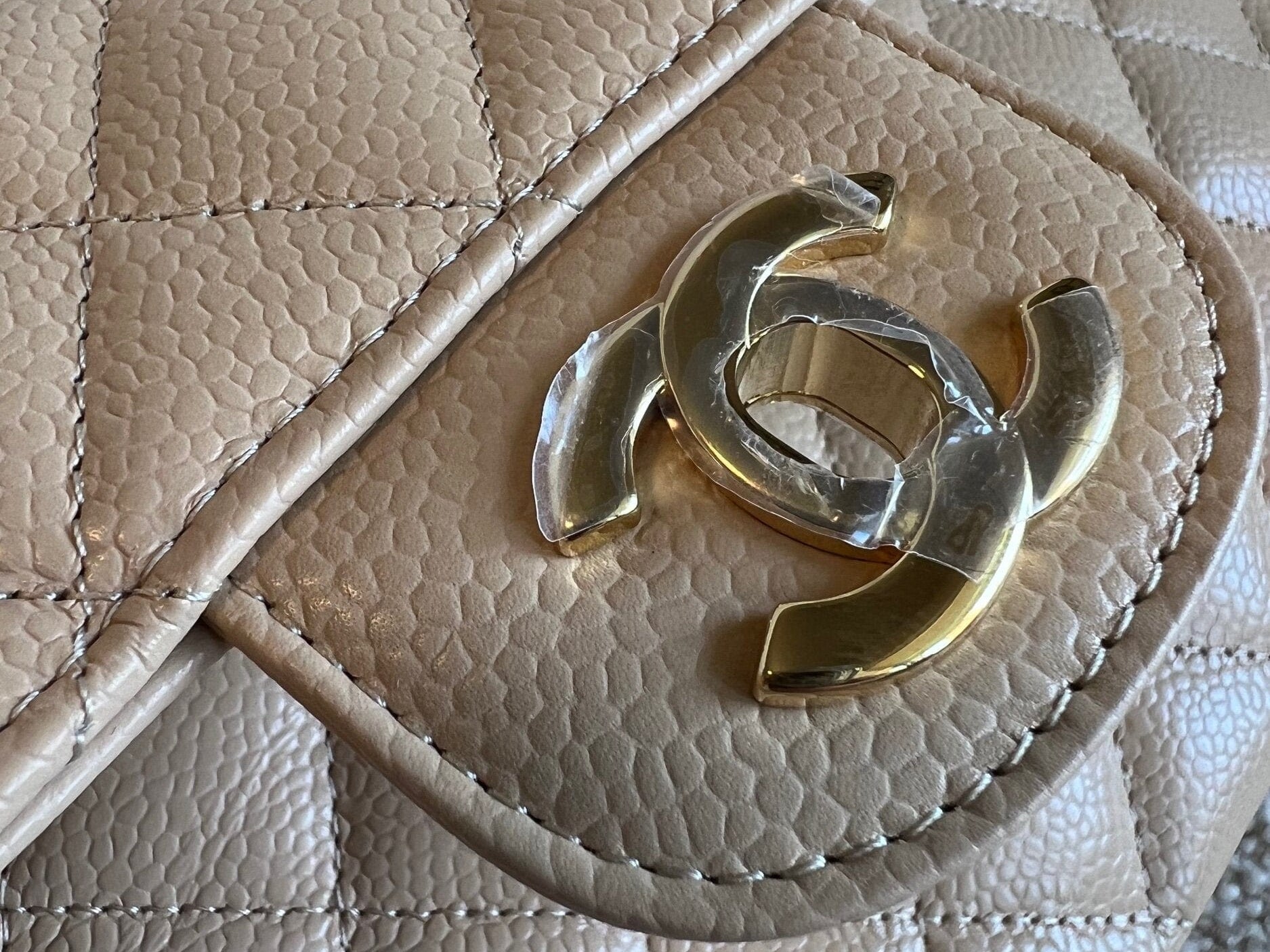 CHANEL Handbag Chanel Beige Clair Caviar Quilted Classic Flap  Medium GHW - Redeluxe