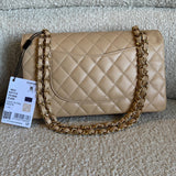 CHANEL Handbag Chanel Beige Clair Caviar Quilted Classic Flap  Medium GHW - Redeluxe