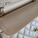 CHANEL Handbag Chanel Beige Clair Caviar Quilted Classic Flap  Medium GHW - Redeluxe