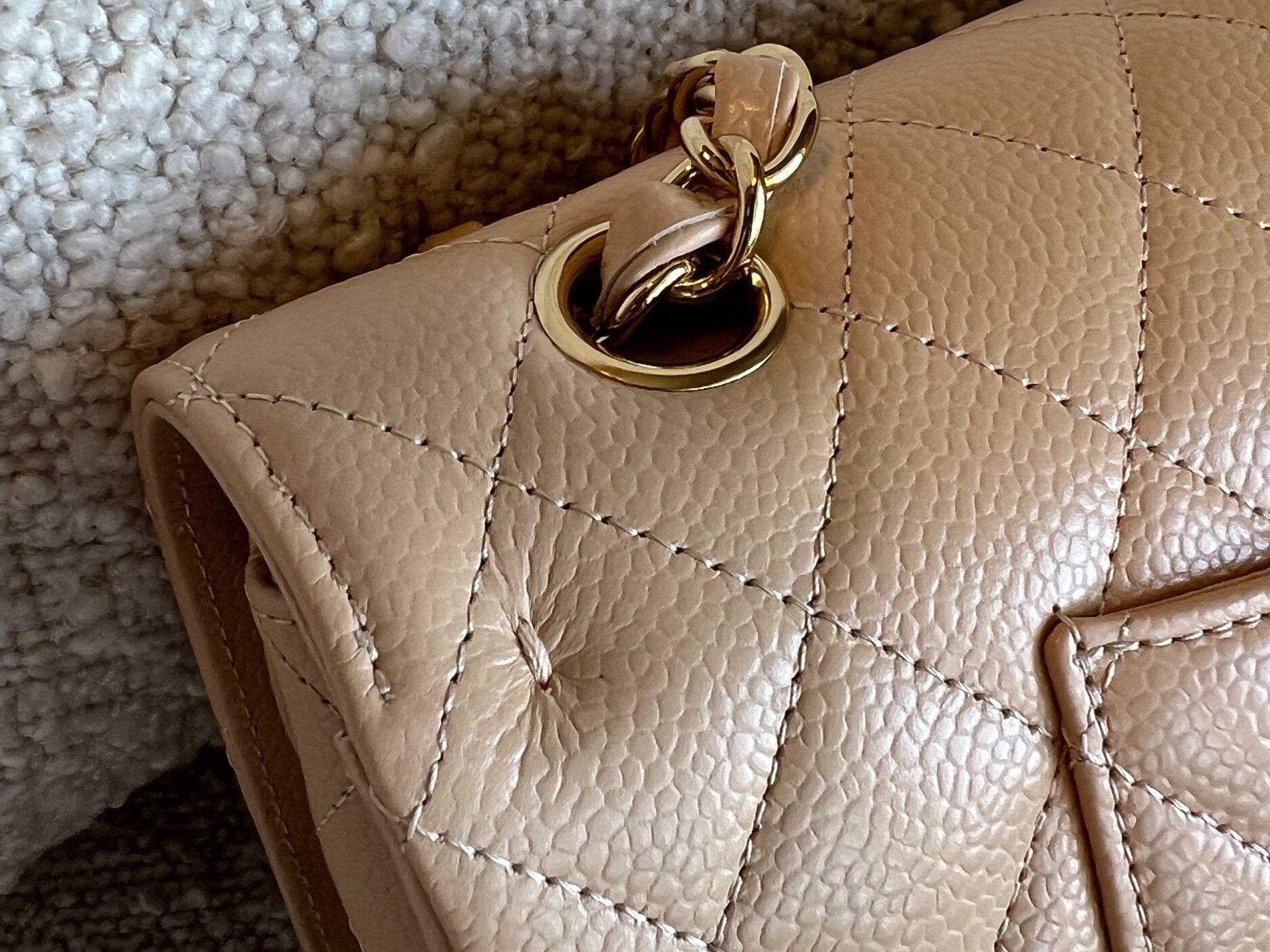 CHANEL Handbag Chanel Beige Clair Caviar Quilted Classic Flap  Medium GHW - Redeluxe