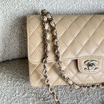 CHANEL Handbag Chanel Beige Clair Caviar Quilted Classic Flap Medium SHW - Redeluxe