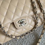CHANEL Handbag Chanel Beige Clair Caviar Quilted Classic Flap Medium SHW - Redeluxe