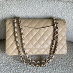CHANEL Handbag Chanel Beige Clair Caviar Quilted Classic Flap Medium SHW - Redeluxe