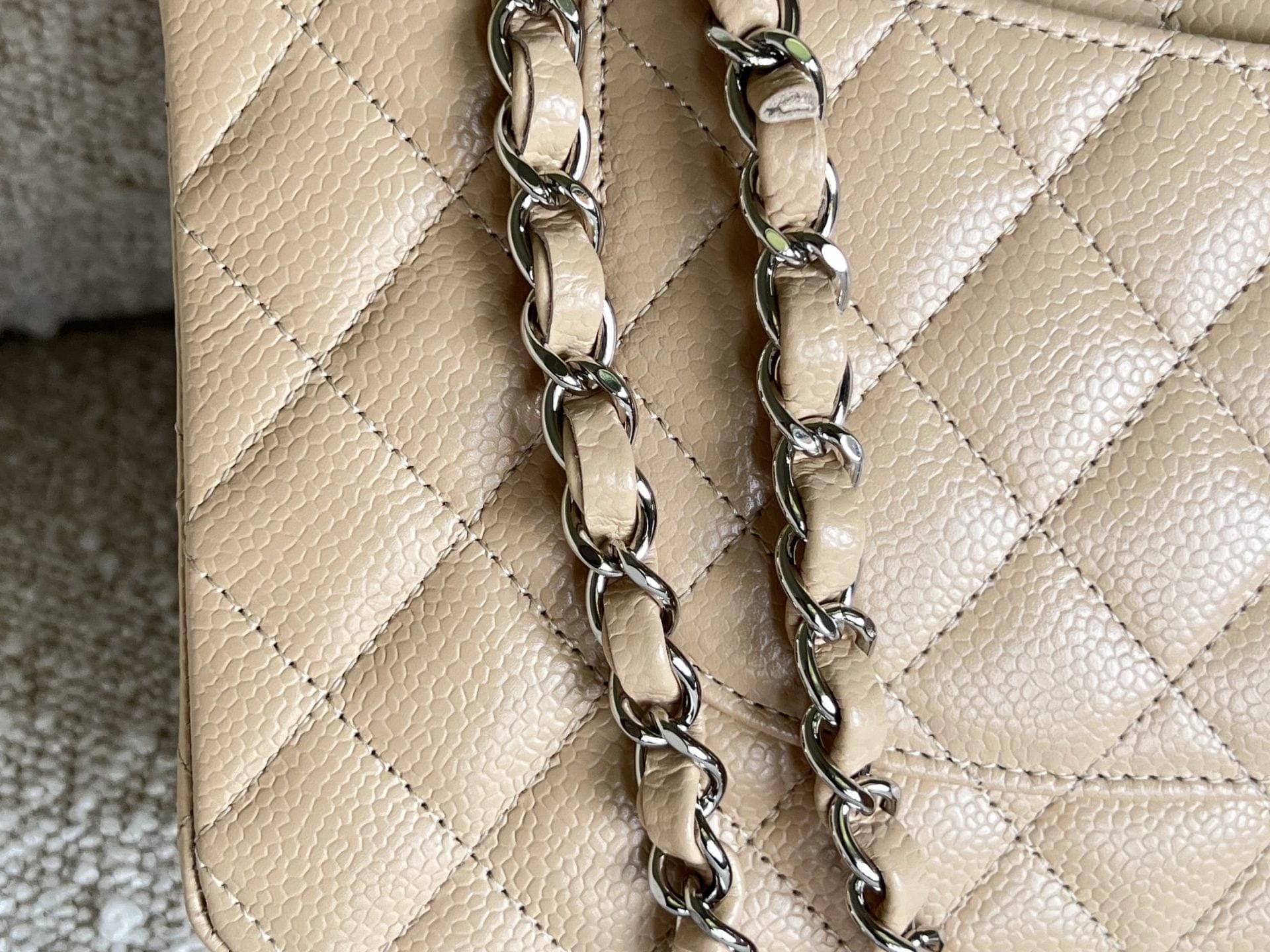 CHANEL Handbag Chanel Beige Clair Caviar Quilted Classic Flap Medium SHW - Redeluxe
