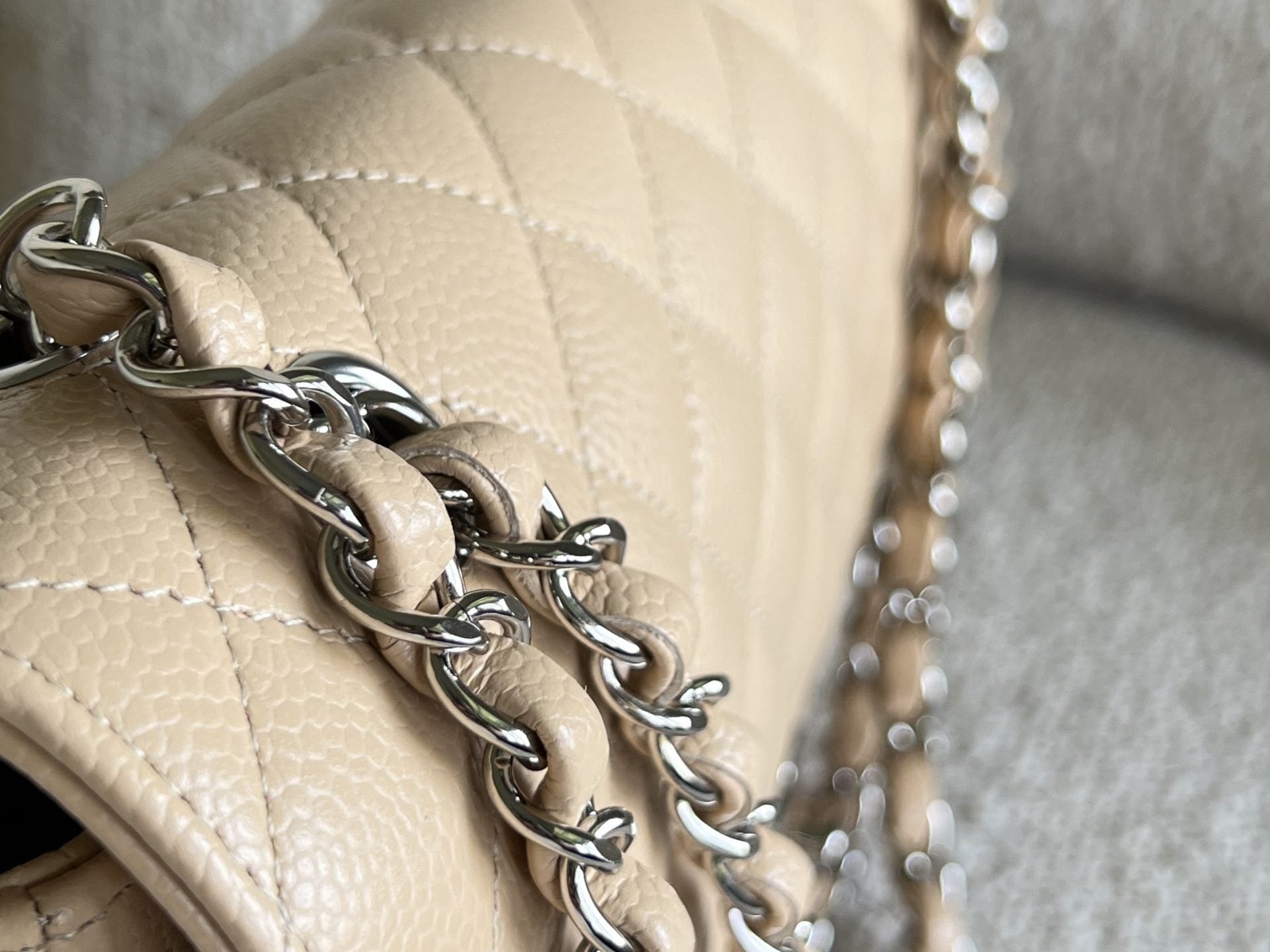CHANEL Handbag Chanel Beige Clair Caviar Quilted Classic Flap Medium SHW - Redeluxe