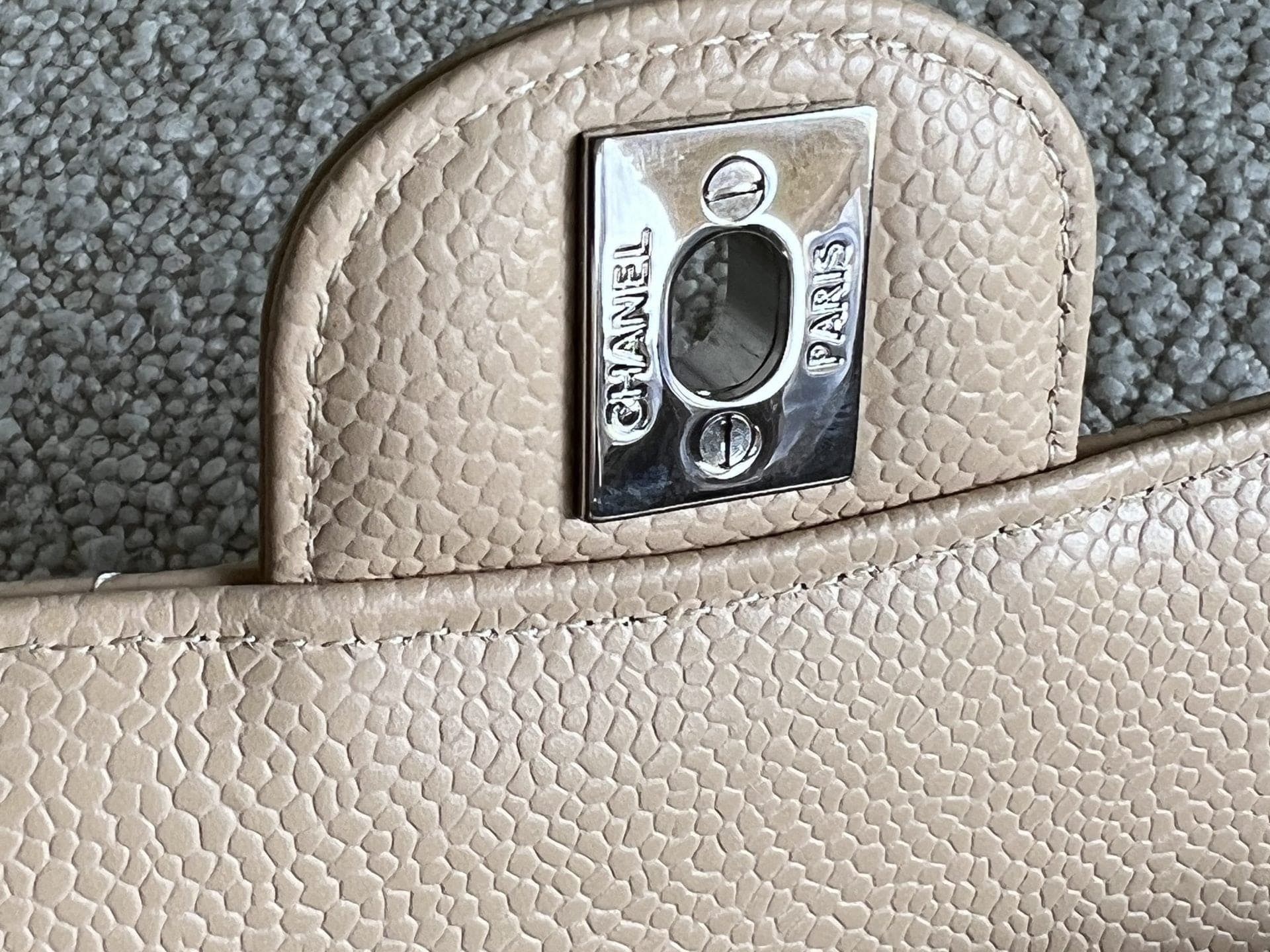CHANEL Handbag Chanel Beige Clair Caviar Quilted Classic Flap Medium SHW - Redeluxe