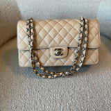 CHANEL Handbag Chanel Beige Clair Caviar Quilted Classic Flap Medium SHW - Redeluxe