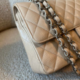 CHANEL Handbag Chanel Beige Clair Caviar Quilted Classic Flap Medium SHW - Redeluxe