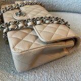 CHANEL Handbag Chanel Beige Clair Caviar Quilted Classic Flap Medium SHW - Redeluxe