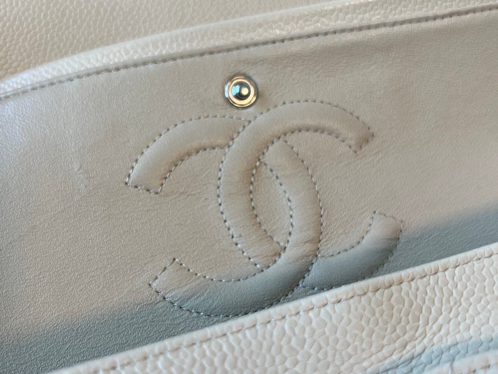 CHANEL Handbag Chanel Beige Clair Caviar Quilted Classic Flap Medium SHW - Redeluxe